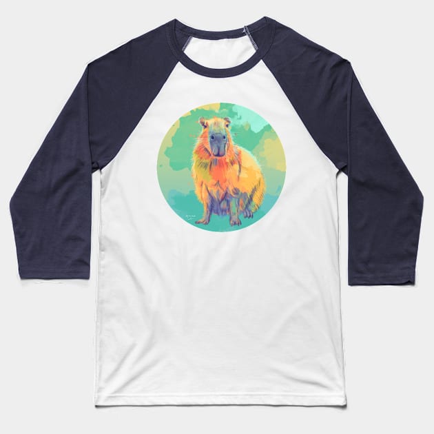 Colorful Capybara, Digital Illustration Baseball T-Shirt by Flo Art Studio